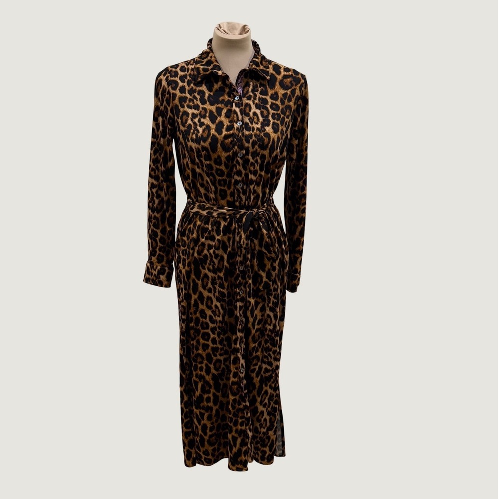 Uncle Frank Leopard Print Midi Shirt Dress Brown Animal Pattern S Boho Edgy Fall
